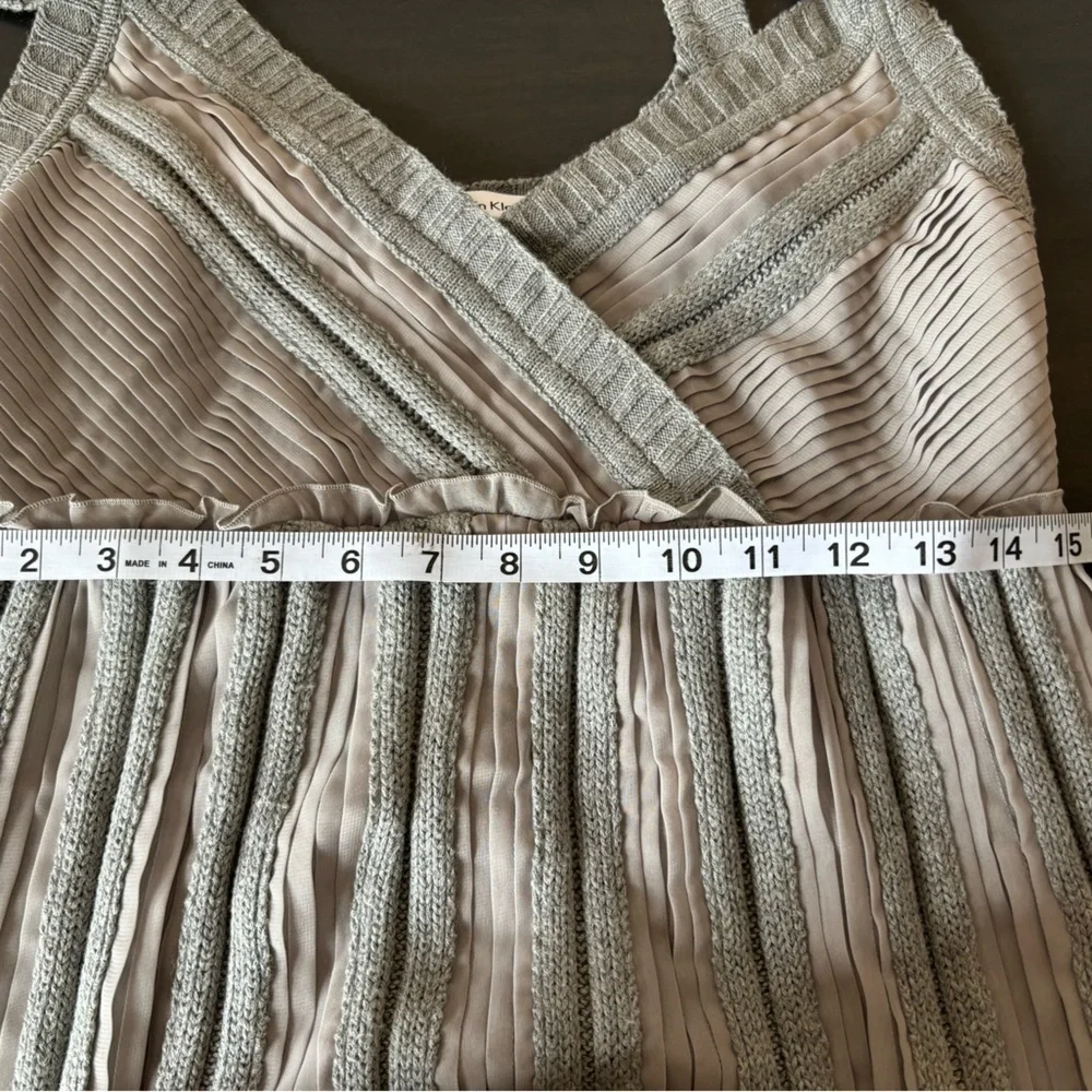 NWT Calvin Klein Sz S Y2K Knit Empire Tiered Chiffon Ruffle Midi Slip Dress - Picture 10 of 12